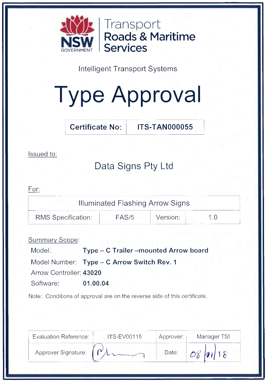 Arrowboard Type Approval