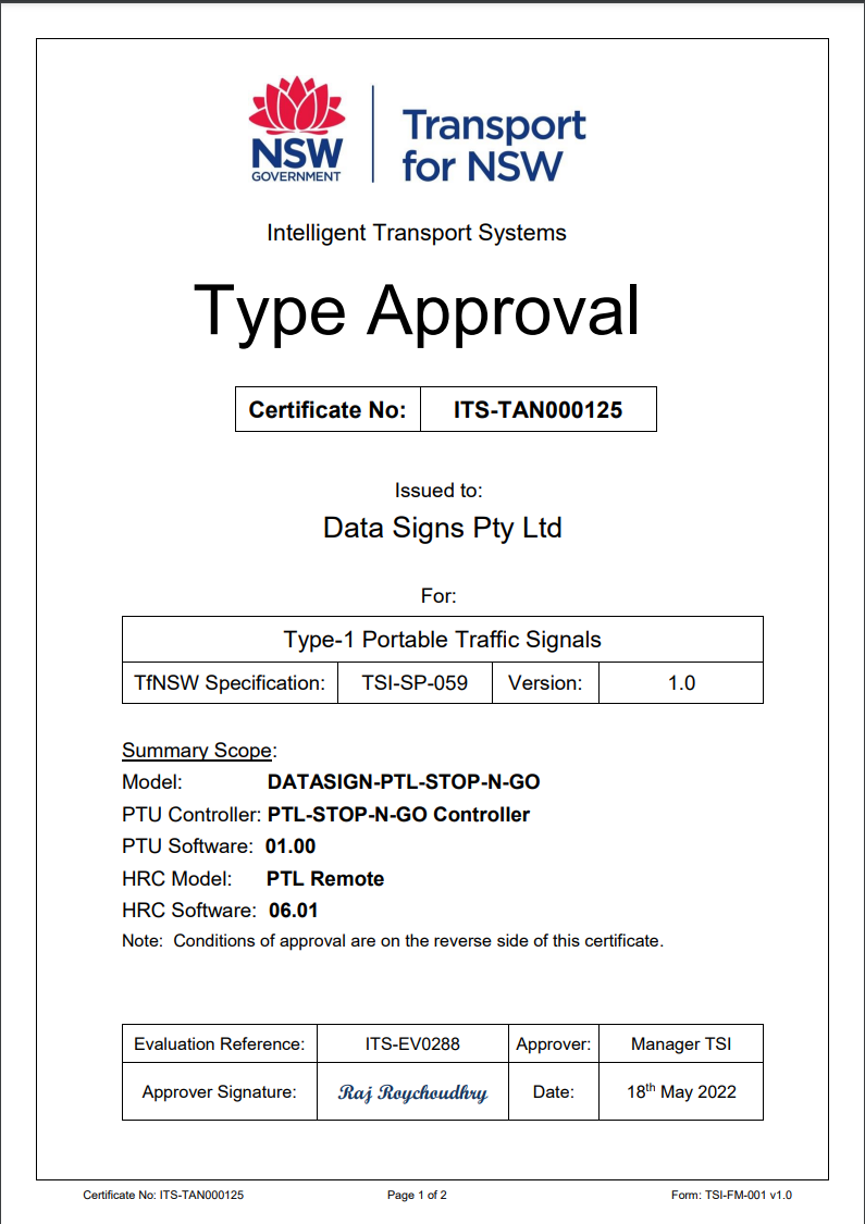 PTL Type Approval