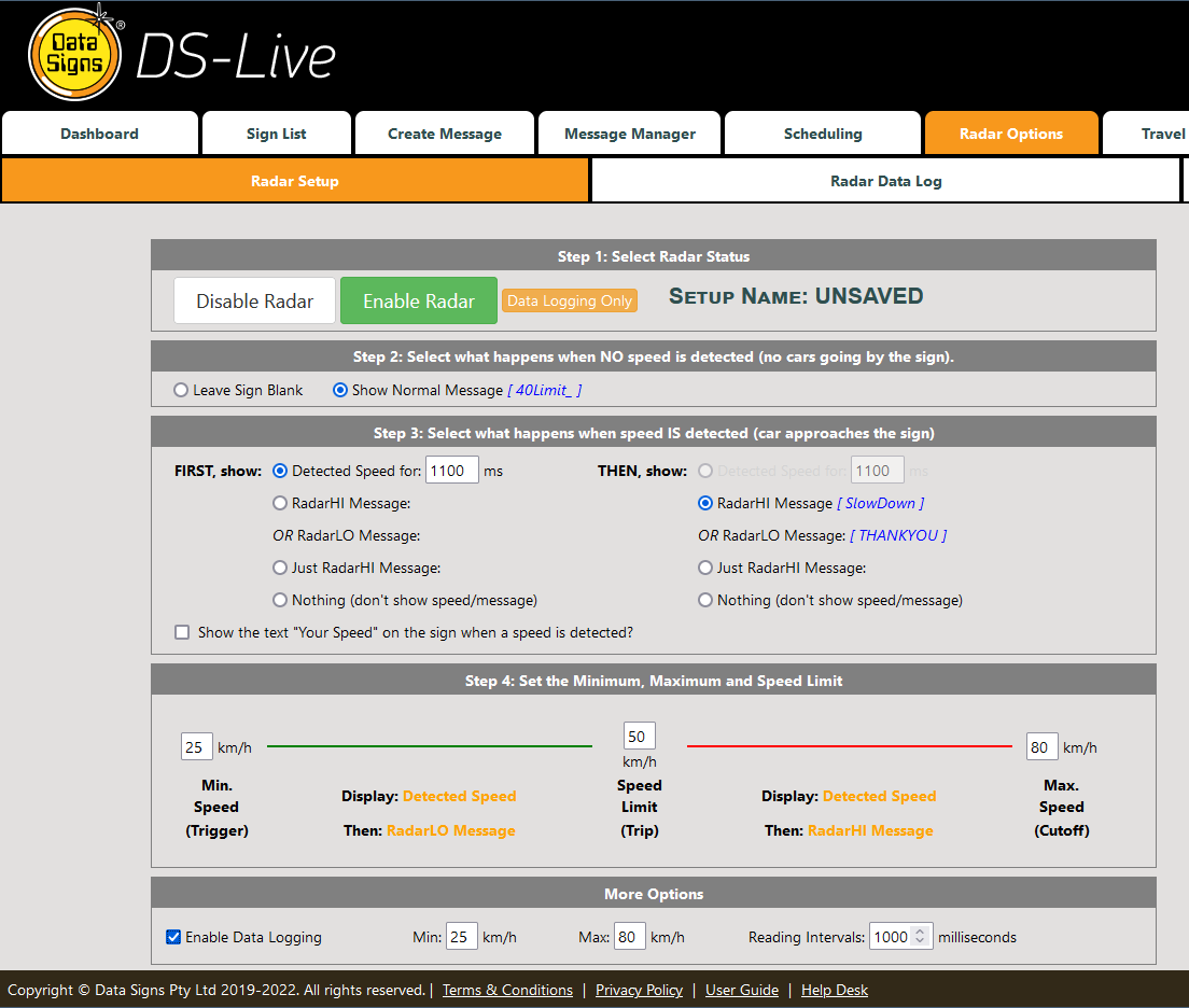 DS-Live Radar Setup